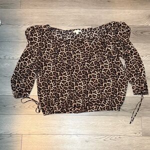 MICHAEL Michael Kors Leopard Print Women's Off The Shoulder Top Size OX Blouse